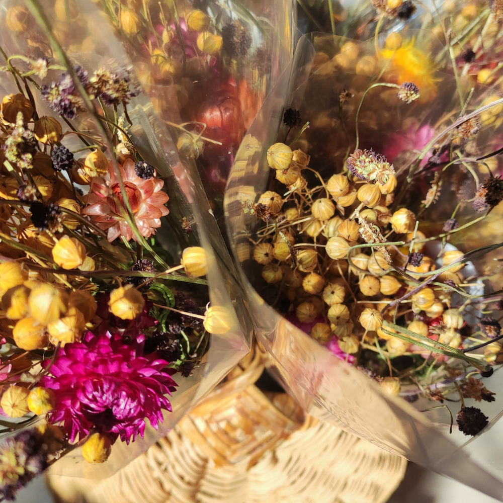 Bouquet naturel - Lin, Pimprenelle & immortelles